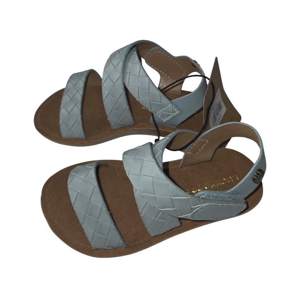 Lucky Brand Light Blue Woven Strappy Flat Sandals Hook and Loop Ankle Strap 6‎
